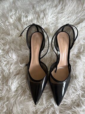 Gianvito Rossi Black Patent Pointed-Toe Ankle-Strap Pumps
